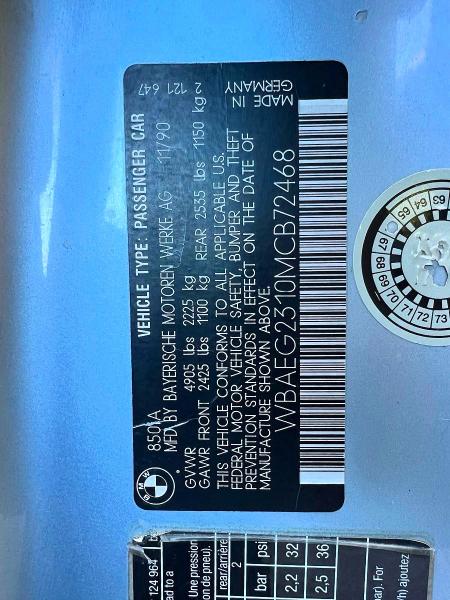 Продажа на аукционе авто 1991 Bmw 850, vin: WBAEG2310MCB72468, номер лота: 63488946