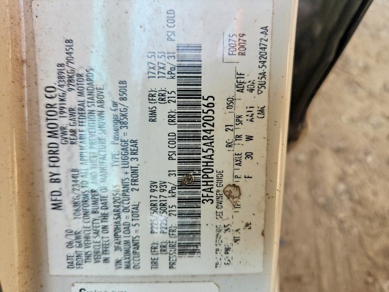 Продажа на аукционе авто 2010 Ford Fusion, vin: 3FAHP0HA5AR420565, номер лота: 63094386