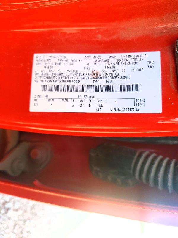 59387276 :رقم المزاد ، 1FT8W3BT2NEF81005 vin ، 2022 Ford F350 مزاد بيع