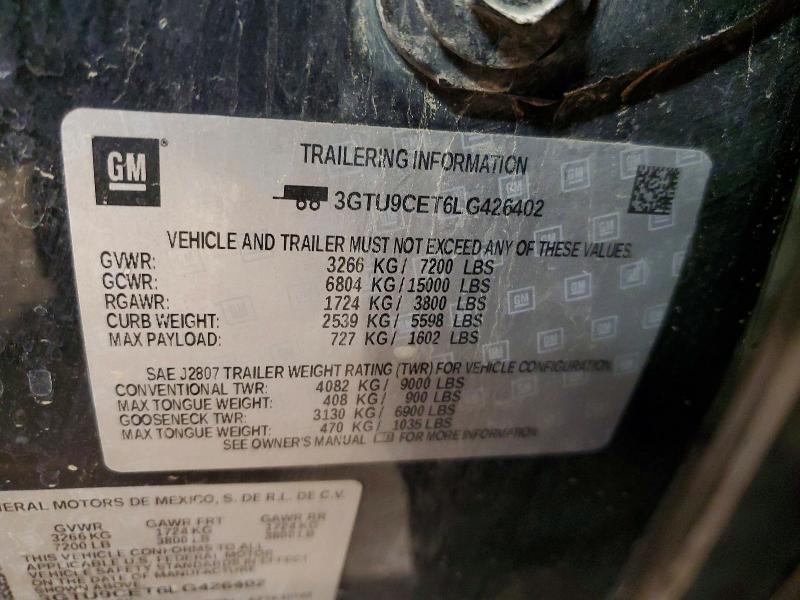 Продаж на аукціоні авто 2020 Gmc Sierra, vin: 3GTU9CET6LG426402, номер лоту: 62706746