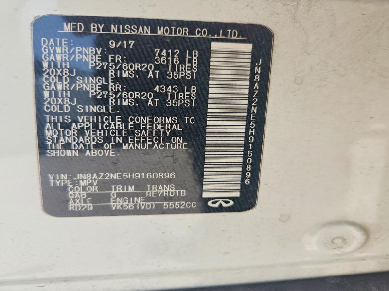 62843196 :رقم المزاد ، JN8AZ2NE5H9160896 vin ، 2017 Infiniti Qx80 مزاد بيع