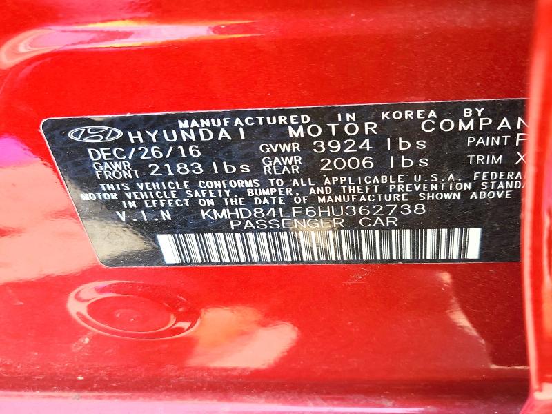 2017 Hyundai Elantra მანქანა იყიდება აუქციონზე, vin: KMHD84LF6HU362738, აუქციონის ნომერი: 59897026