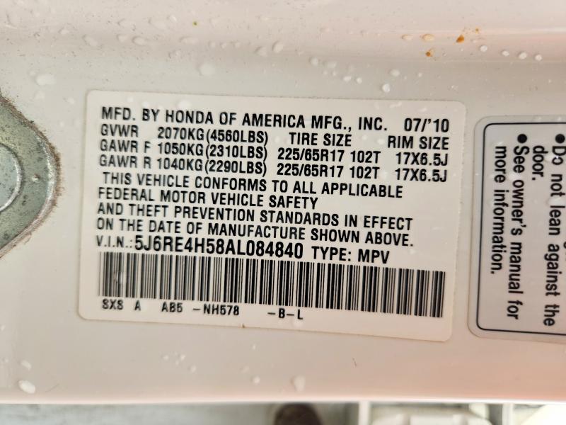 2010 Honda Cr-v მანქანა იყიდება აუქციონზე, vin: 5J6RE4H58AL084840, აუქციონის ნომერი: 62930456