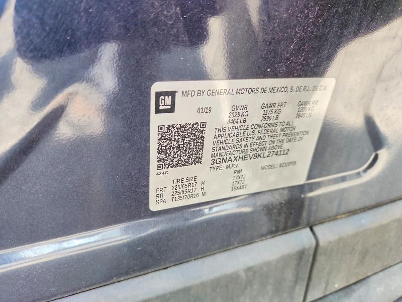 2019 Chevrolet Equinox მანქანა იყიდება აუქციონზე, vin: 3GNAXHEV8KL274112, აუქციონის ნომერი: 60321116