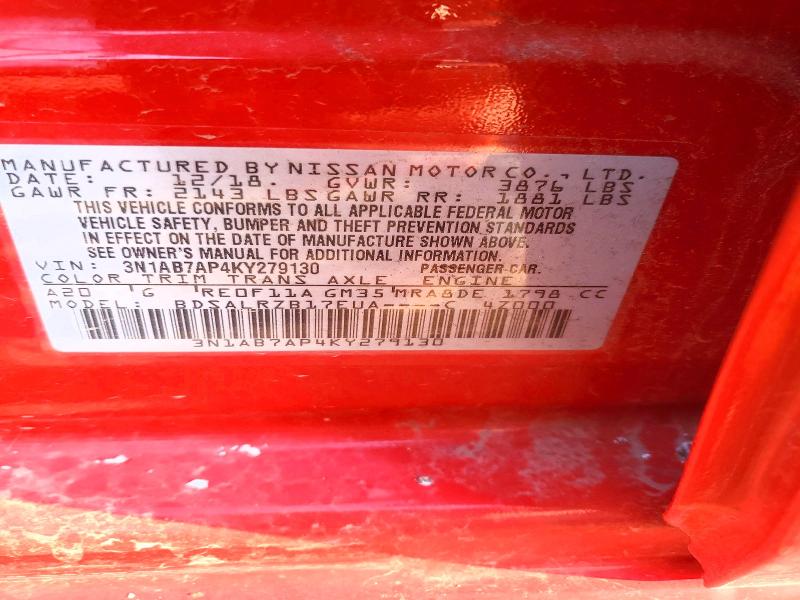 Auction sale of the 2019 Nissan Sentra, vin: 3N1AB7AP4KY279130, lot number: 61793386