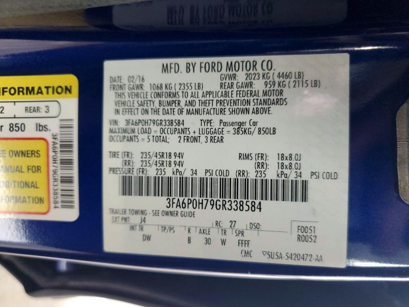Aukcja sprzedaży 2016 Ford Fusion, vin: 3FA6P0H79GR338584, numer aukcji: 60557946