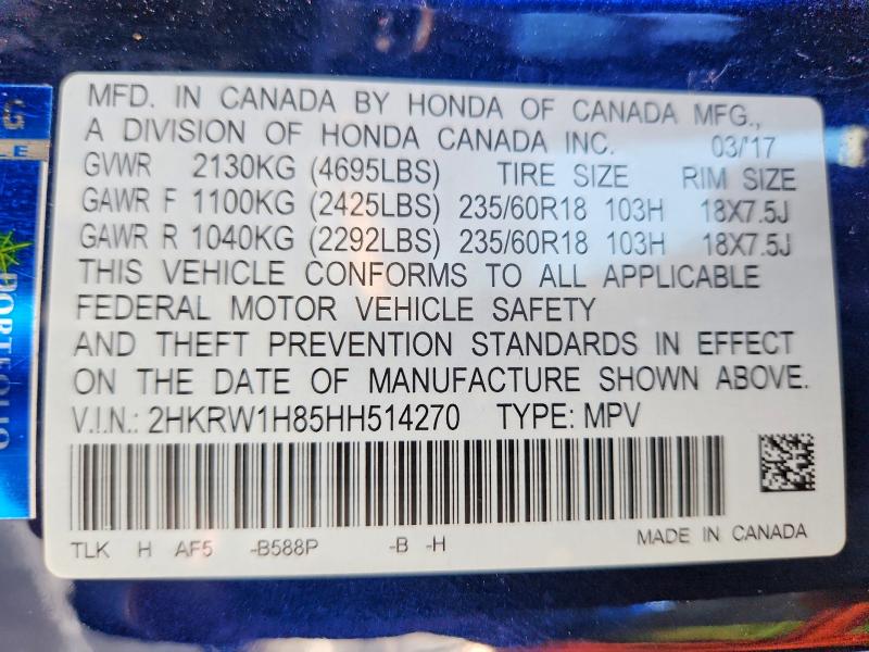 Продажа на аукционе авто 2017 Honda Cr-v, vin: 2HKRW1H85HH514270, номер лота: 60884436