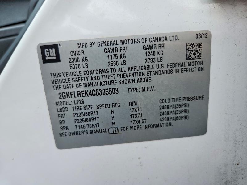 2012 Gmc Terrain მანქანა იყიდება აუქციონზე, vin: 2GKFLREK4C6305503, აუქციონის ნომერი: 59174106