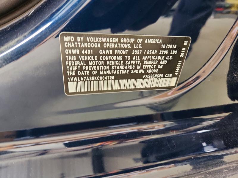 Aukcja sprzedaży 2019 Volkswagen Passat, vin: 1VWLA7A35KC004720, numer aukcji: 62604136
