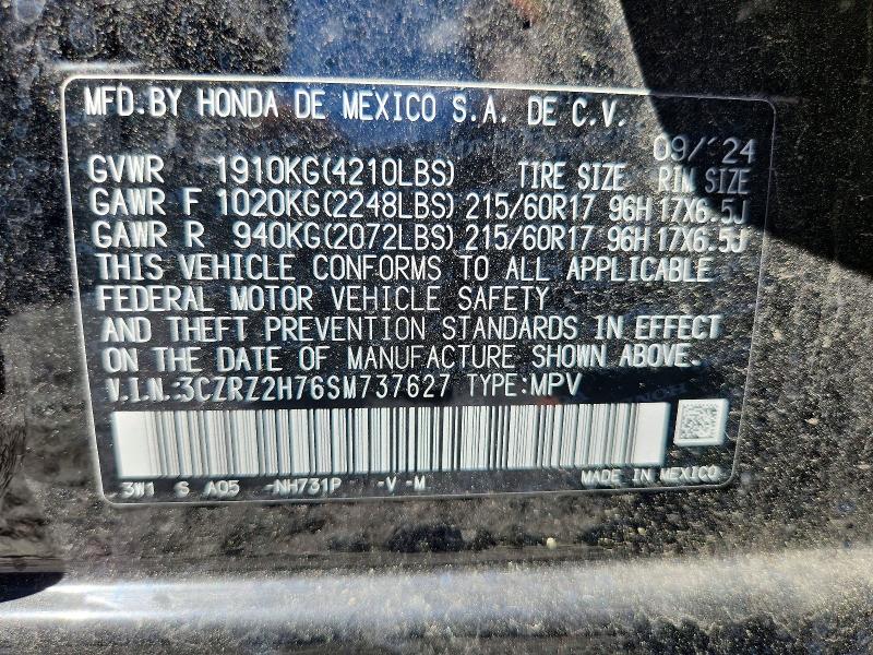 Auction sale of the 2025 Honda Hr-v, vin: 3CZRZ2H76SM737627, lot number: 59817266