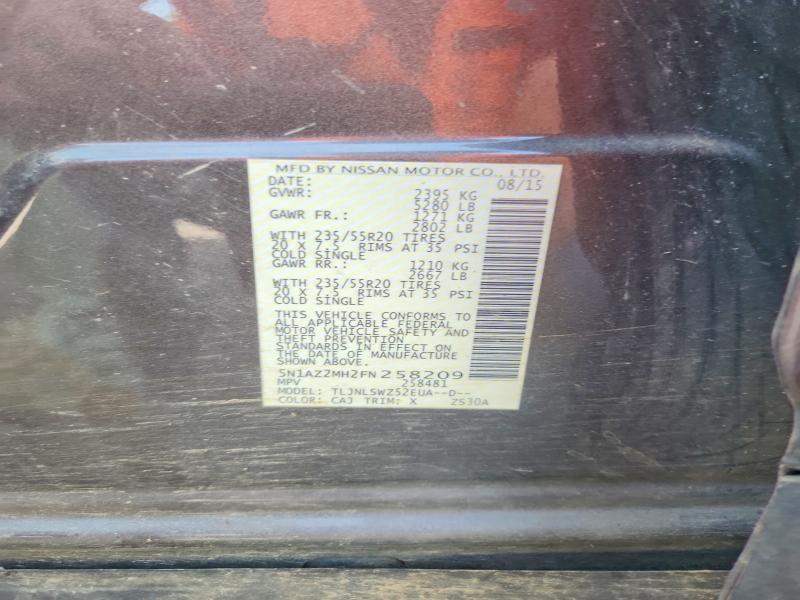 Aukcja sprzedaży 2015 Nissan Murano, vin: 5N1AZ2MH2FN258209, numer aukcji: 59674166