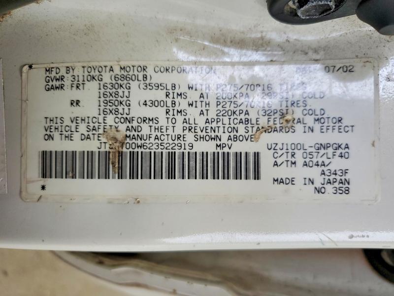 59704996 :رقم المزاد ، JTJHT00W623522919 vin ، 2002 Lexus Lx مزاد بيع