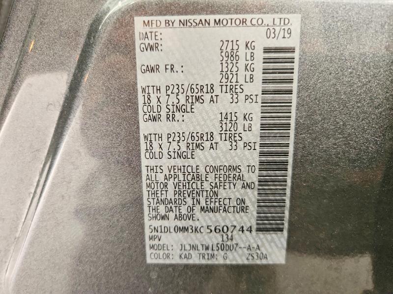 Aukcja sprzedaży 2019 Infiniti Qx60, vin: 5N1DL0MM3KC560744, numer aukcji: 61436736
