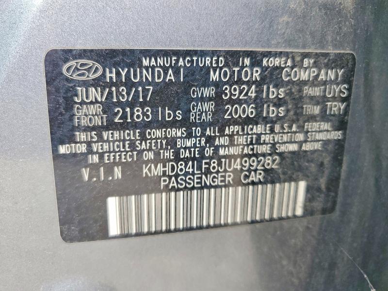2018 Hyundai Elantra მანქანა იყიდება აუქციონზე, vin: KMHD84LF8JU499282, აუქციონის ნომერი: 59814606