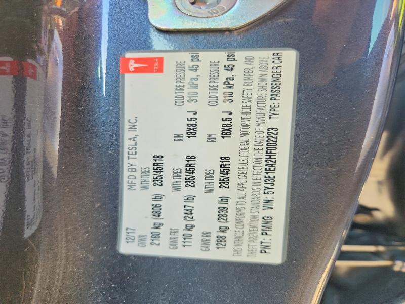 Продажа на аукционе авто 2017 Tesla Model 3, vin: 5YJ3E1EA2HF002223, номер лота: 59892096