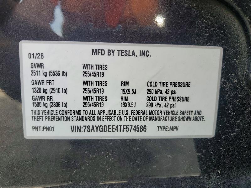2026 Tesla Model Y მანქანა იყიდება აუქციონზე, vin: 7SAYGDEE4TF574586, აუქციონის ნომერი: 60815326