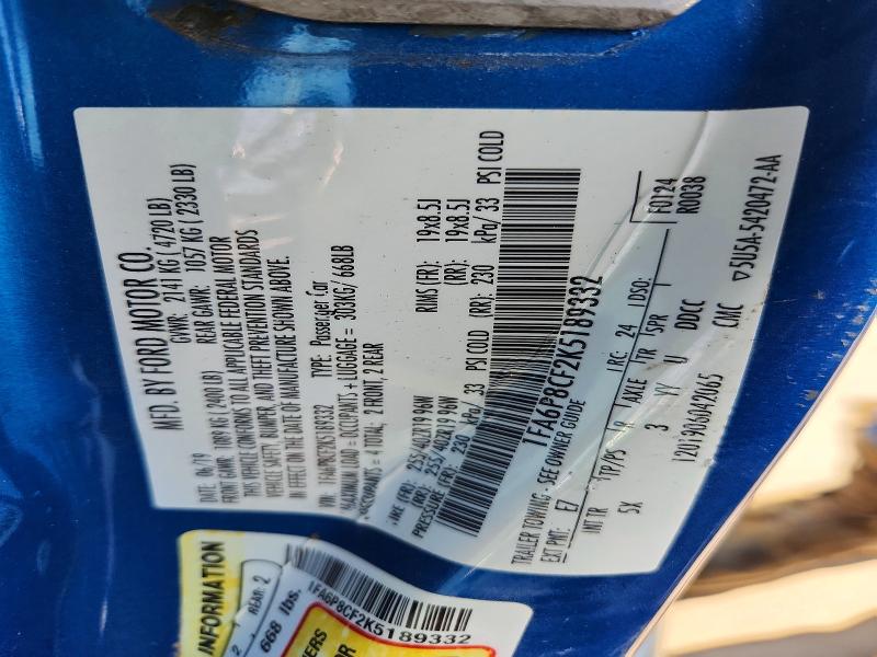 Продаж на аукціоні авто 2019 Ford Mustang, vin: 1FA6P8CF2K5189332, номер лоту: 59682346