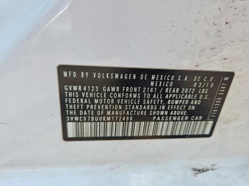 2019 Volkswagen Jetta მანქანა იყიდება აუქციონზე, vin: 3VWC57BU0KM172498, აუქციონის ნომერი: 60307896