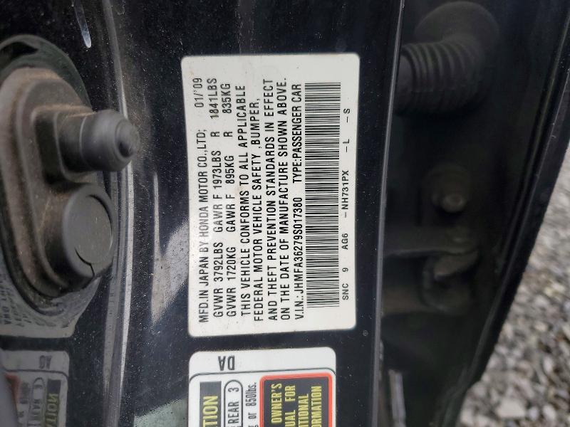 Aukcja sprzedaży 2009 Honda Civic, vin: JHMFA36279S017380, numer aukcji: 59147466