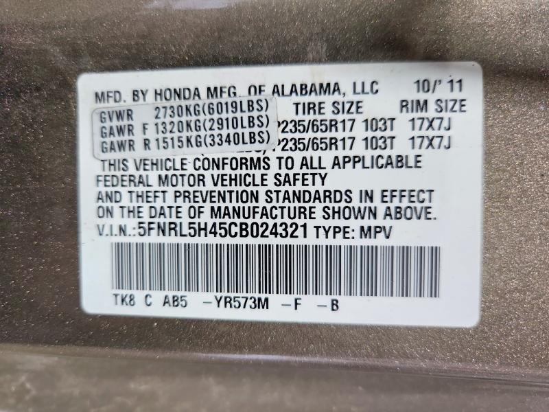 Продаж на аукціоні авто 2012 Honda Odyssey, vin: 5FNRL5H45CB024321, номер лоту: 60143546