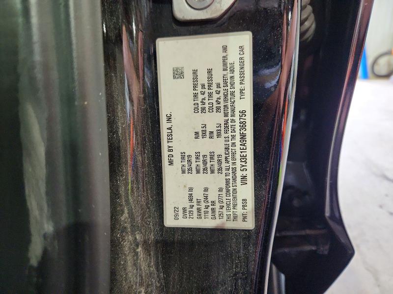 Продаж на аукціоні авто 2022 Tesla Model 3, vin: 5YJ3E1EA9NF368756, номер лоту: 63126776