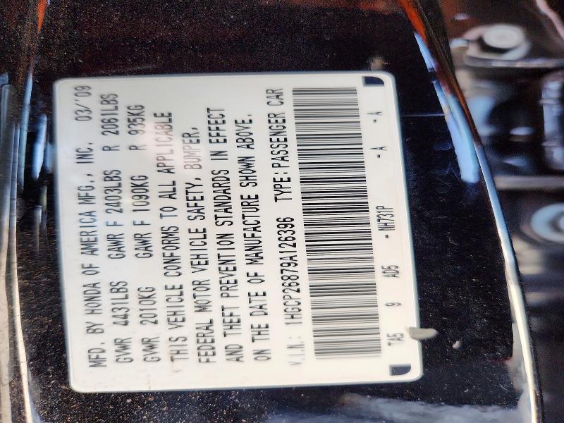61728676 :رقم المزاد ، 1HGCP26879A126396 vin ، 2009 Honda Accord مزاد بيع