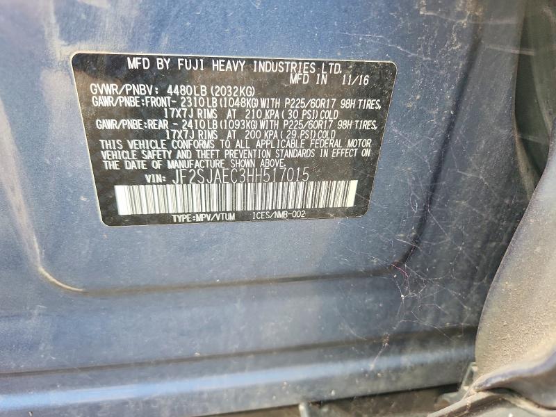 Продаж на аукціоні авто 2017 Subaru Forester, vin: JF2SJAEC3HH517015, номер лоту: 60856926