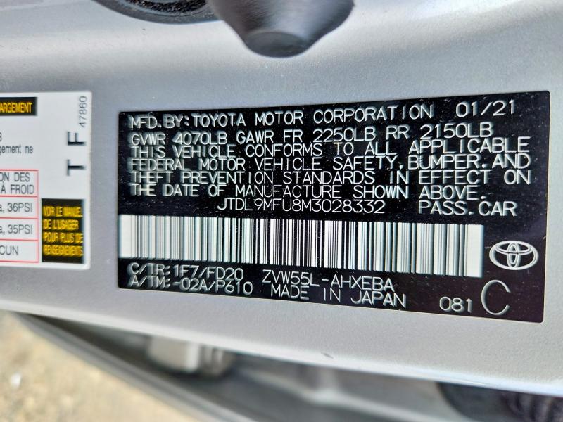2021 Toyota Prius მანქანა იყიდება აუქციონზე, vin: JTDL9MFU8M3028332, აუქციონის ნომერი: 62988406