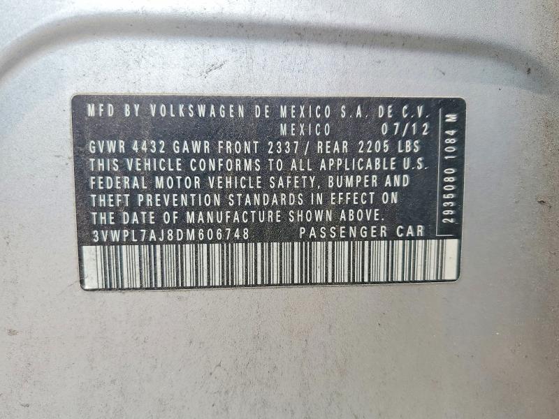 2013 Volkswagen Jetta მანქანა იყიდება აუქციონზე, vin: 3VWPL7AJ8DM606748, აუქციონის ნომერი: 61501766