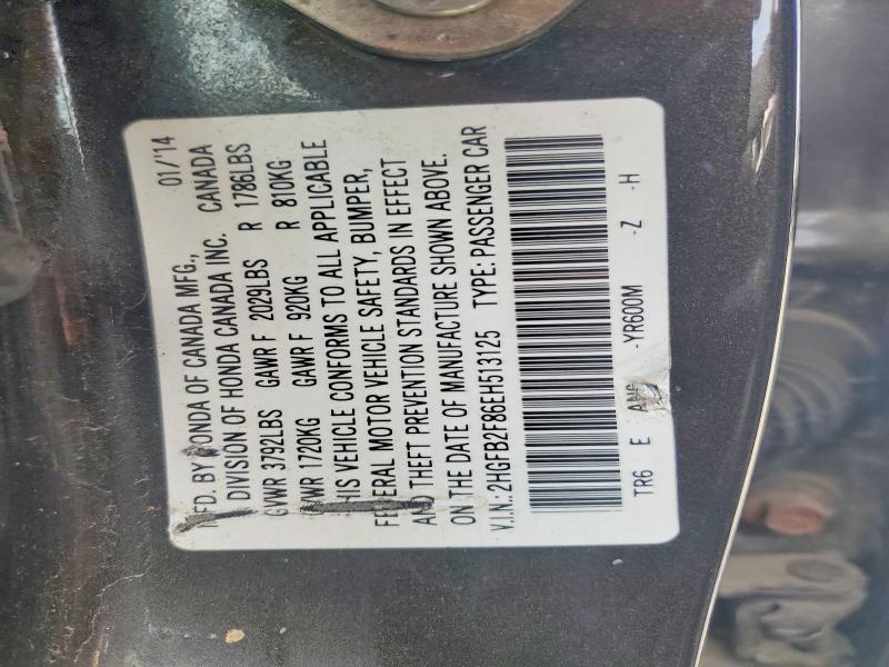 62767196 :رقم المزاد ، 2HGFB2F86EH513125 vin ، 2014 Honda Civic مزاد بيع
