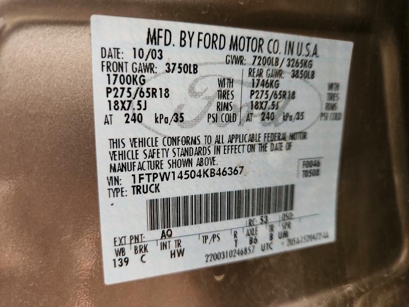 63159236 :رقم المزاد ، 1FTPW14504KB46367 vin ، 2004 Ford F150 مزاد بيع