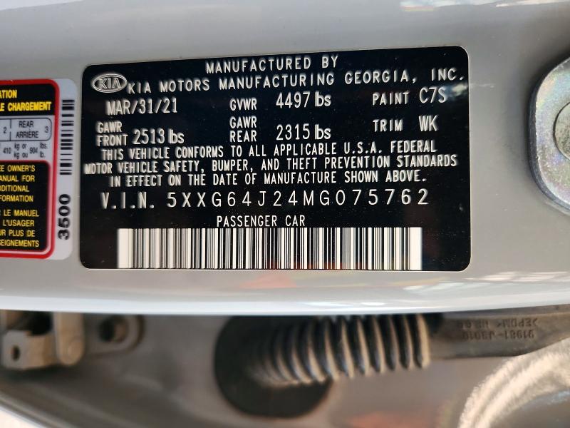 62882976 :رقم المزاد ، 5XXG64J24MG075762 vin ، 2021 Kia K5 مزاد بيع