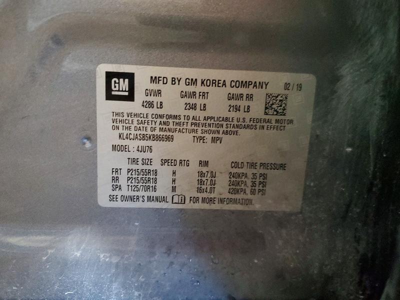 59852456 :رقم المزاد ، KL4CJASB5KB866969 vin ، 2019 Buick Encore مزاد بيع