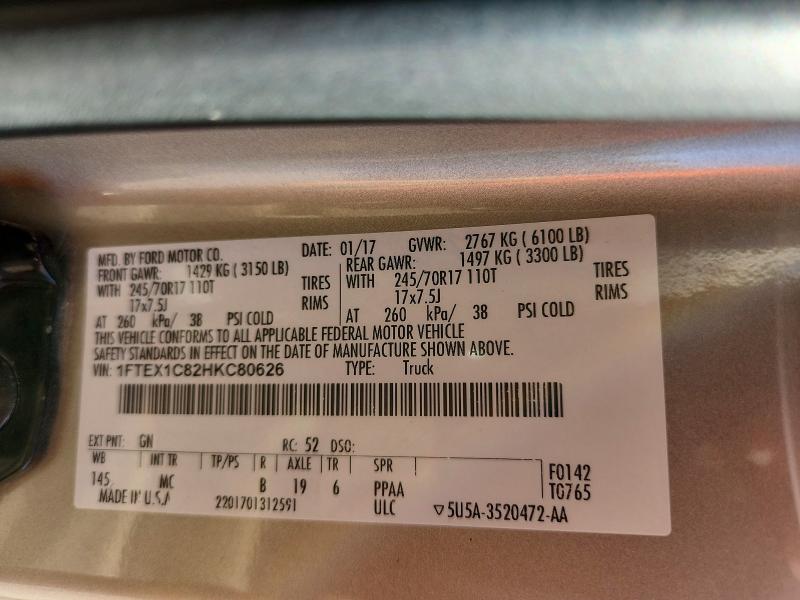2017 Ford F150 მანქანა იყიდება აუქციონზე, vin: 1FTEX1C82HKC80626, აუქციონის ნომერი: 60672296