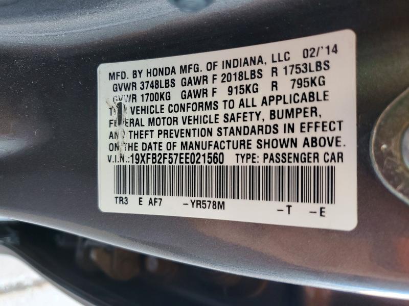 62114736 :رقم المزاد ، 19XFB2F57EE021560 vin ، 2014 Honda Civic مزاد بيع