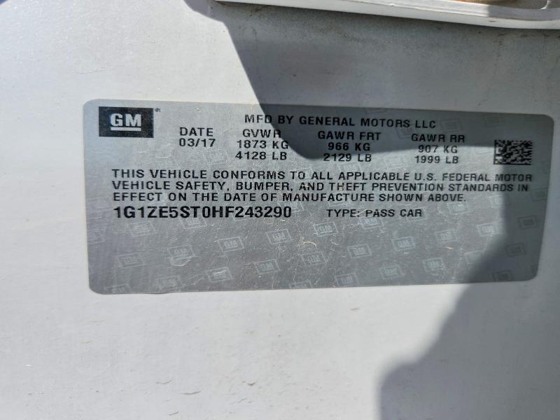 2017 Chevrolet Malibu მანქანა იყიდება აუქციონზე, vin: 1G1ZE5ST0HF243290, აუქციონის ნომერი: 61584936