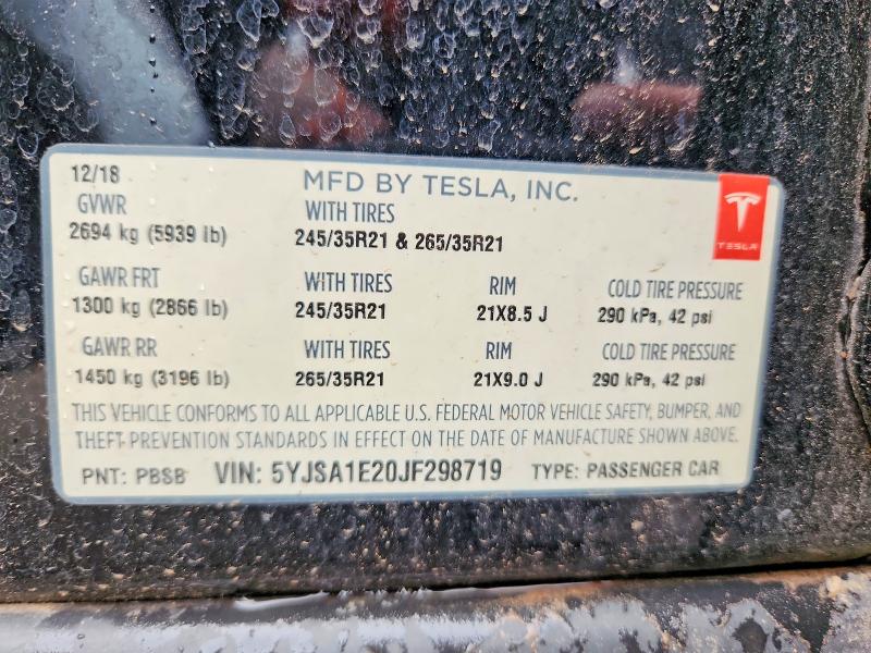 Aukcja sprzedaży 2018 Tesla Model S, vin: 5YJSA1E20JF298719, numer aukcji: 60701816