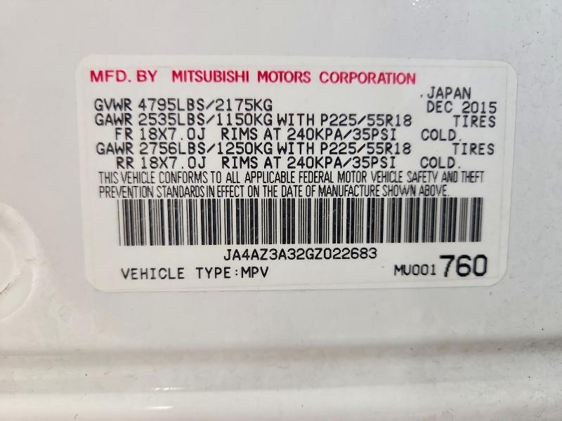 2016 Mitsubishi Outlander მანქანა იყიდება აუქციონზე, vin: JA4AZ3A32GZ022683, აუქციონის ნომერი: 61197216