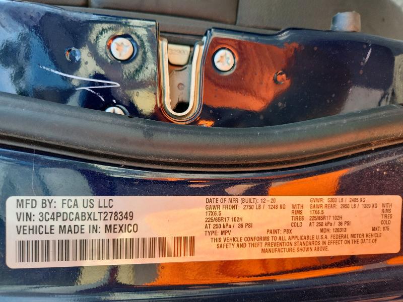 59534936 :رقم المزاد ، 3C4PDCABXLT278349 vin ، 2020 Dodge Journey مزاد بيع