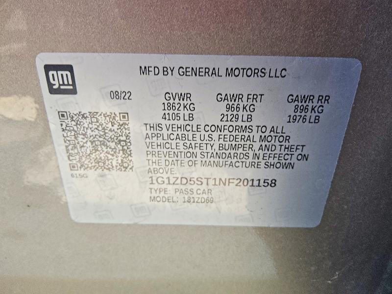 Продажа на аукционе авто 2022 Chevrolet Malibu, vin: 1G1ZD5ST1NF201158, номер лота: 85619645