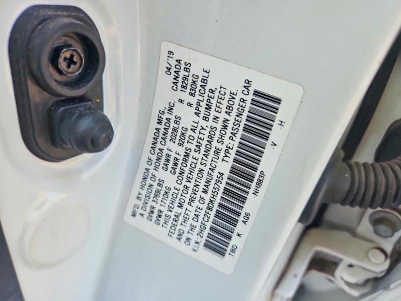 Продаж на аукціоні авто 2019 Honda Civic, vin: 2HGFC2F80KH557954, номер лоту: 59240996