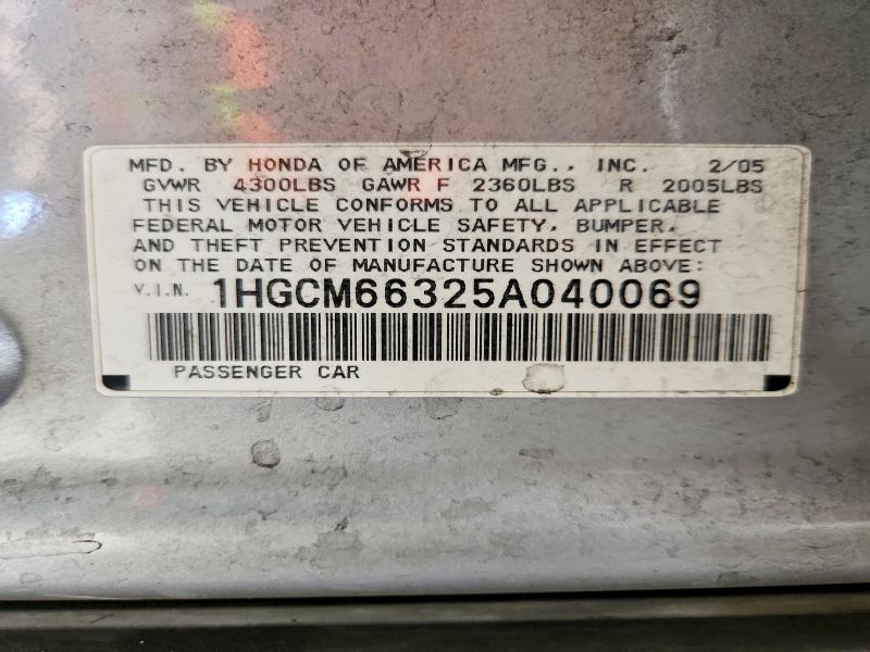 Auction sale of the 2005 Honda Accord, vin: 1HGCM66325A040069, lot number: 62053736