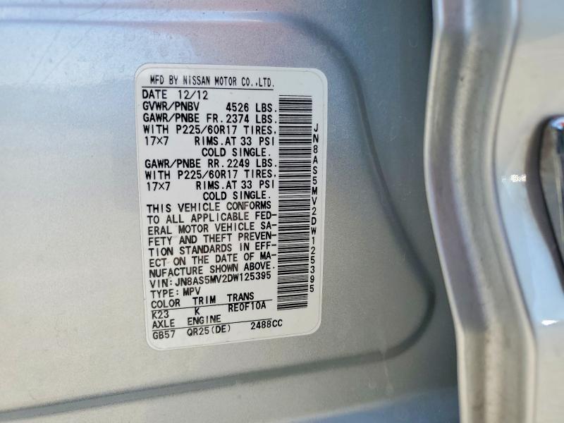 61799366 :رقم المزاد ، JN8AS5MV2DW125395 vin ، 2013 Nissan Rogue مزاد بيع