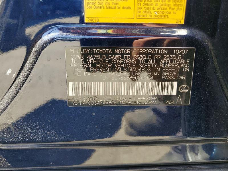 61809356 :رقم المزاد ، JTHBL96S885000208 vin ، 2008 Lexus Gs مزاد بيع