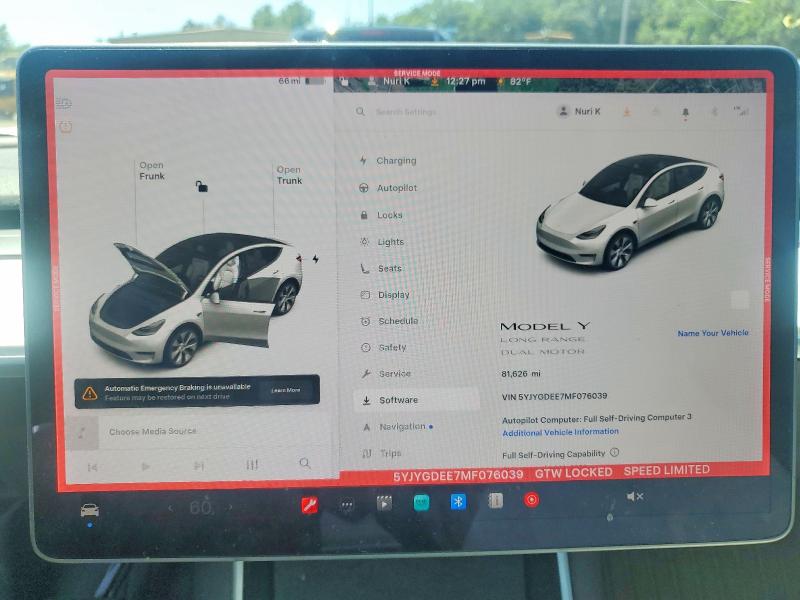 59547416 :رقم المزاد ، 5YJYGDEE7MF076039 vin ، 2021 Tesla Model Y مزاد بيع
