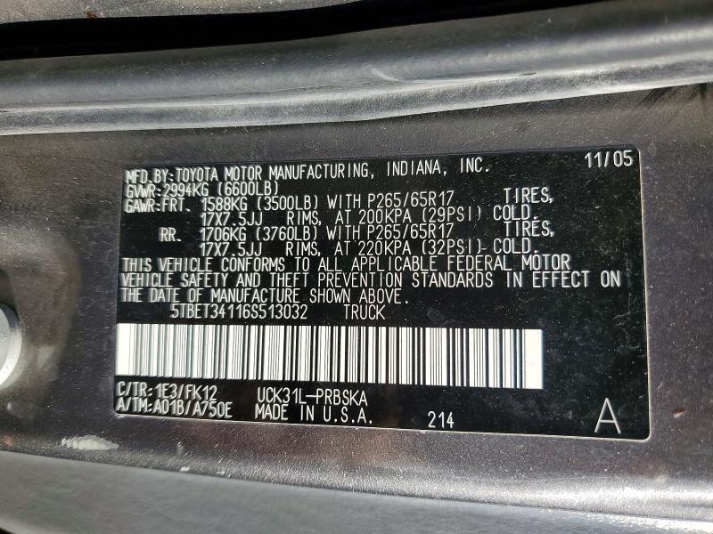 Продажа на аукционе авто 2006 Toyota Tundra, vin: 5TBET34116S513032, номер лота: 60822866