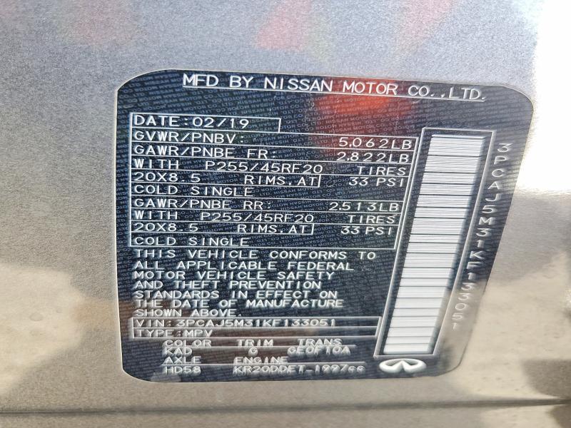 62694656 :رقم المزاد ، 3PCAJ5M31KF133051 vin ، 2019 Infiniti Qx50 مزاد بيع