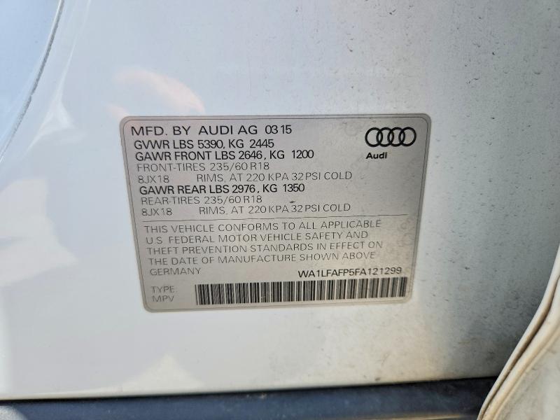 Aukcja sprzedaży 2015 Audi Q5, vin: WA1LFAFP5FA121299, numer aukcji: 61250726