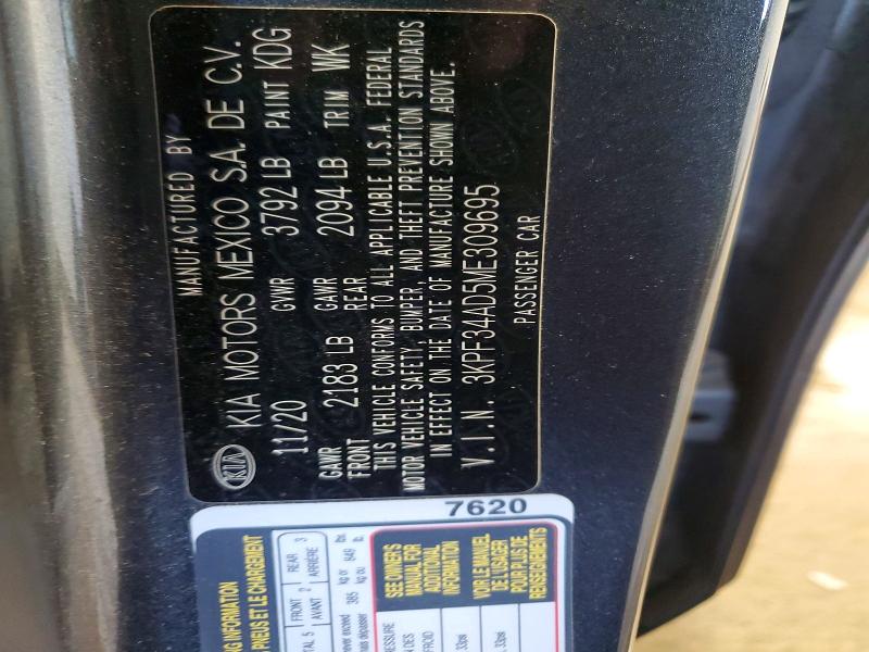 2021 Kia Forte მანქანა იყიდება აუქციონზე, vin: 3KPF34AD5ME309695, აუქციონის ნომერი: 61726976