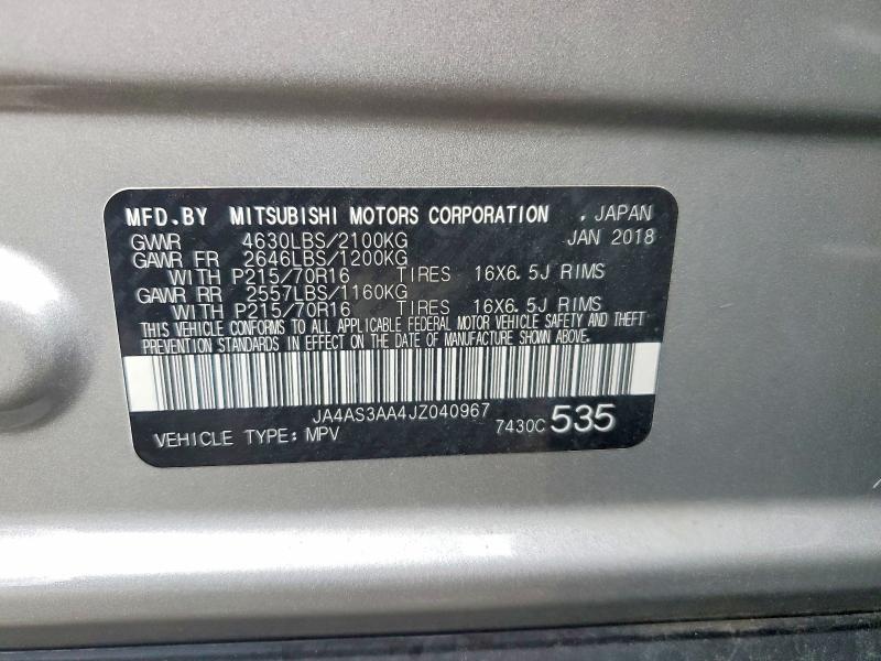 Продаж на аукціоні авто 2018 Mitsubishi Eclipse Cross, vin: JA4AS3AA4JZ040967, номер лоту: 60291746